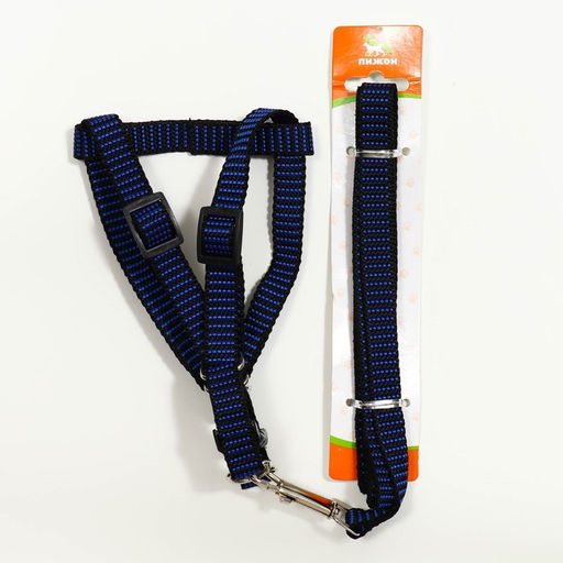 Комплект амуниции рельефный, поводок 120 х 1,5 см, ОГ 36-49 см, сине-чёрный - Пижон фото 6