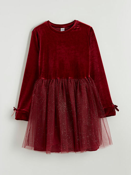 Bisiklet Yaka Kadife K?z ?ocuk T?t? Elbise