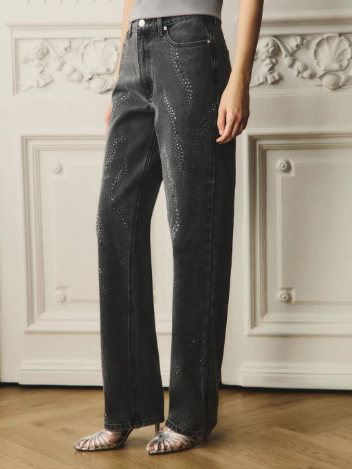 Джинсы straight с высокой посадкой со стразами / Zarina