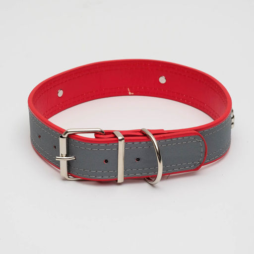 Ошейник широкий с косточками, светоотражающий, 66 х 3,5 см, ОШ 48-58 см, красный - Пижон фото 4