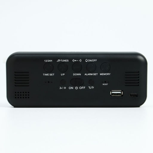 Часы - будильник электронные, настольные, календарь, термометр, гигрометр, 16.8×6.6 см, чёрные