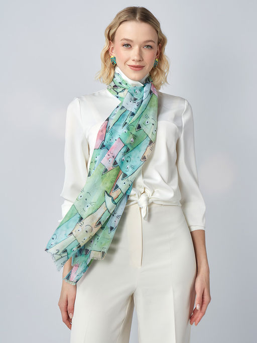 с котиками! Большой, мягкий, тонкий и очень нежный двусторонний палантин с рисунком - Tantino фото 6