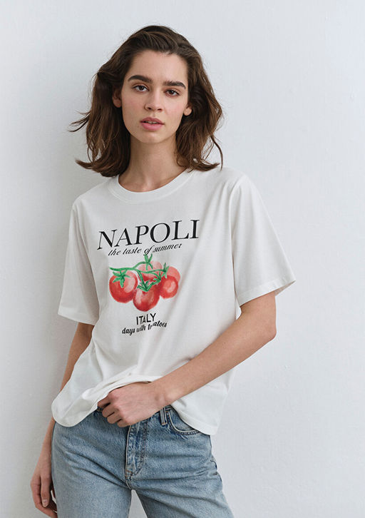 Napoli Bask?l? Beyaz Tisort