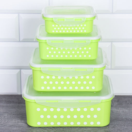 Салатник квадратный 4 штуки с крышками Горох / ZH-023 /уп 48/ - Галеонтрейд фото 4