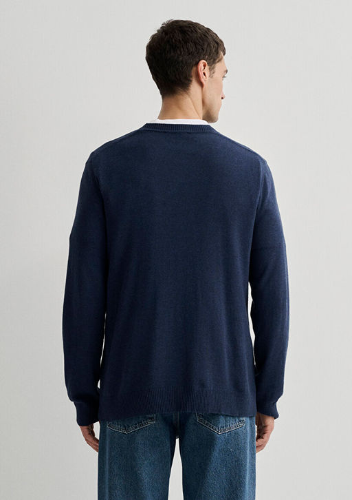 Bisiklet Yaka Lacivert Kazak - Mavi фото 6