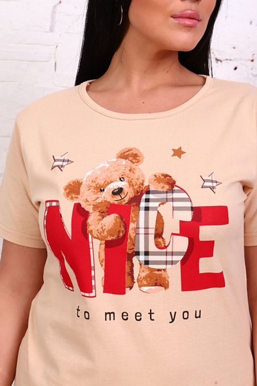 Пижама с бриджами, принт Мишки, бежевый (817-2) - Плиона фото 7