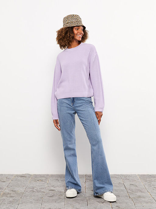 Bisiklet Yaka D?z Uzun Kollu Kad?n Triko Kazak