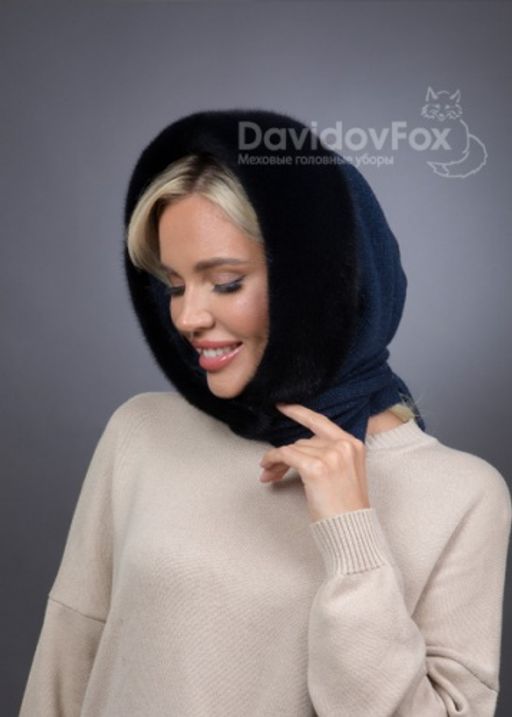 Платок трикотаж натуральная норка Синий Браун - Davidovfox фото 2