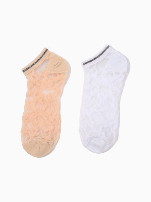 Цена за 2 шт. Носки стеклянные женские Цветочки, набор 2 пары, размер 35-37 (22-25 см), цвет белый, бежевый