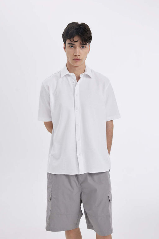 Хлопковая рубашка обычного кроя с короткими рукавами - Defacto фото 3
