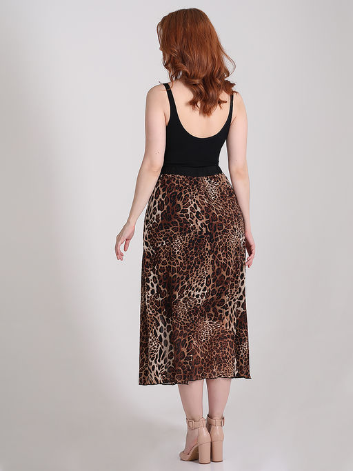 Юбка леопардовая длинная на резинке летняя - Almond фото 9