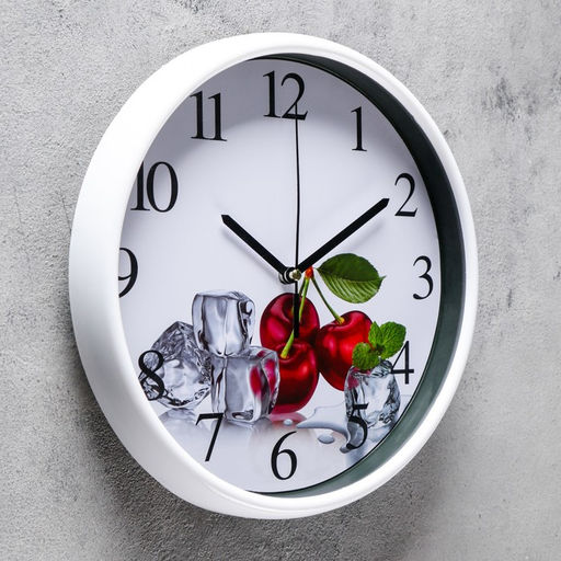 Часы настенные для кухни, «Вишня», d=24.5 см, белые