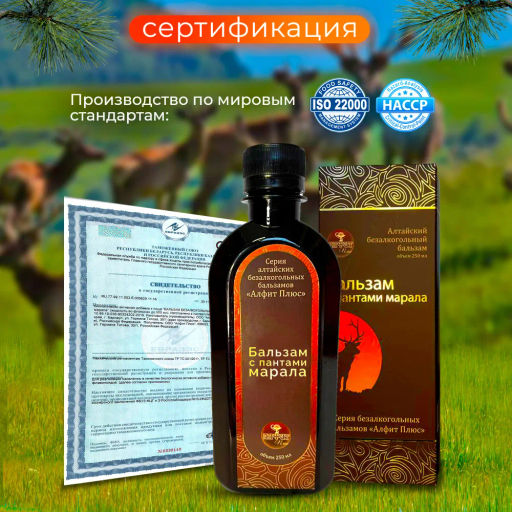 Бальзам Алфит Плюс, с пантами марала (стекло) Алфит Плюс 1876  фото 6