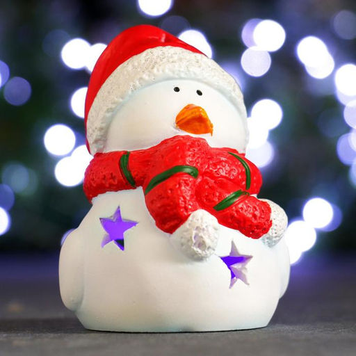 Фигура с подсветкой "Птичка в шарфике и шапке" красная, 9х7х10см