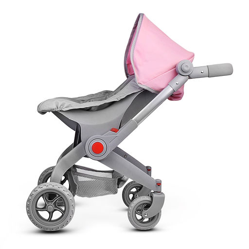 Коляская кукольная металлическая, с корзиной и козырьком, цвет серо-розовая