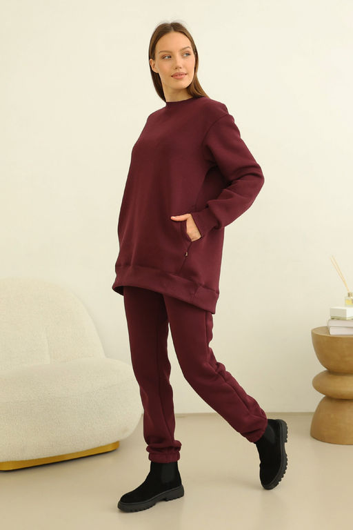 Свитшот со съёмным капюшоном футер 3нитка начес  сливовый - Solo mio фото 2