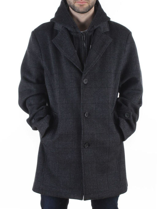 475646502 DK. GRAY Пальто демисезонное мужское со съемным капюшоном (65% шерсть, 35% кашемир)