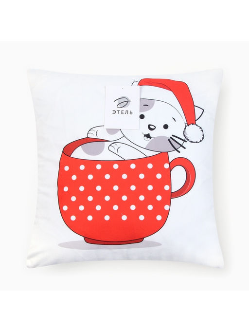 Наволочка декоративная новогодняя Этель. Новогодняя чашка в горошек 40?40 см