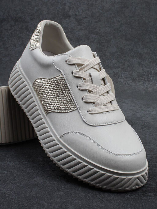 03-A1018-2 LT. BEIGE/GOLD Кроссовки женские (натуральная кожа)