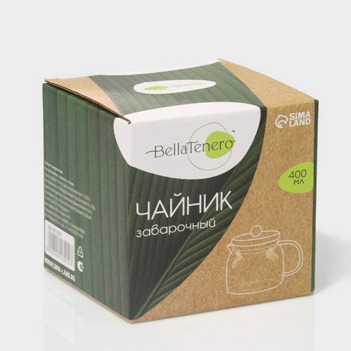 Заварочный чайник BellaTenero «Эко», 400 мл, 13.5×10×10.5 см, с бамбуковой крышкой, стекло