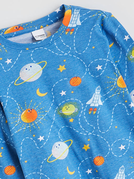 Bask?l? Erkek ?ocuk Pijama Tak?m?