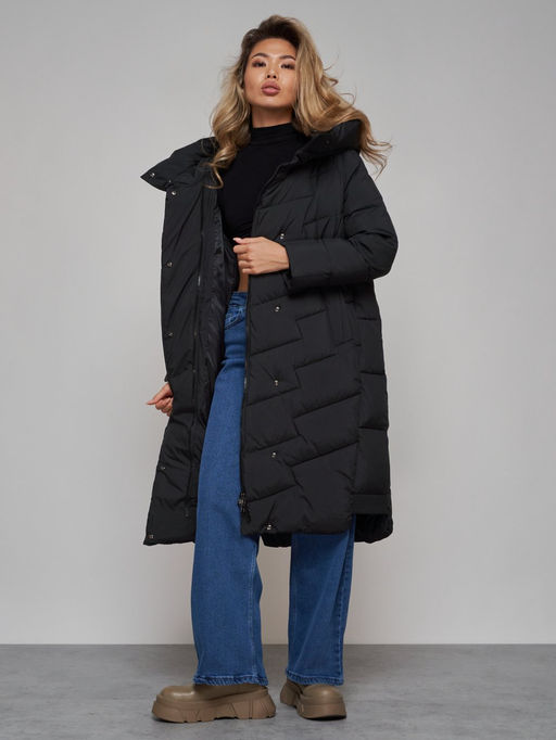 Пальто утепленное молодежное зимнее женское черного цвета 52355Ch - Holdluck фото 17