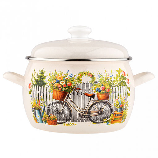 Романтика Кастрюля эмалированная 5,0л, форма полусфера, металлическая крышка, нержавеющий ободок (Россия)