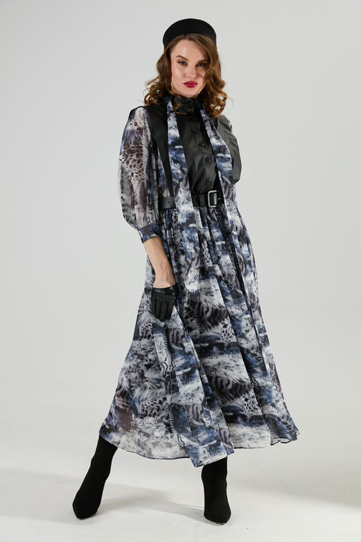 Платье NIKVA н1010-2 чёрный и серая абстракция