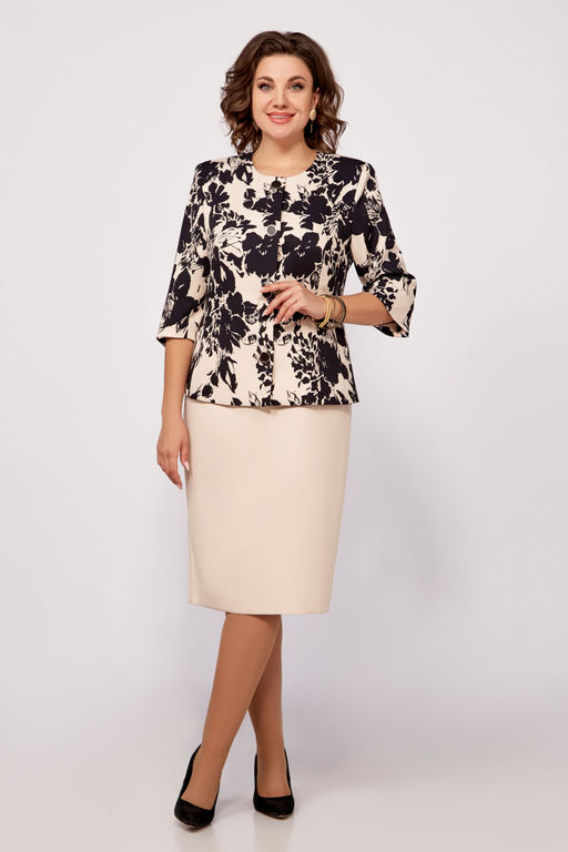 Костюм Swallow 797 бежевый/принт черные цветы