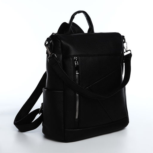 Рюкзак женский из искусственной кожи на молнии, 4 кармана, цвет чёрный - Simaland фото 3