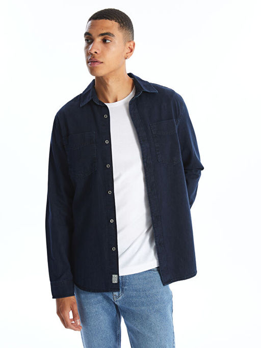 Slim Fit Uzun Kollu Erkek Jean G?mlek