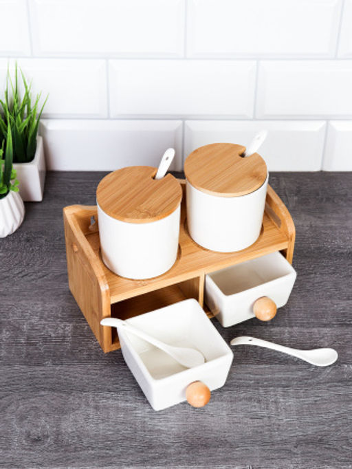 Набор для специй 4 предмета 250 мл с ложками / CF141 /уп 15/ на подставке - Галеонтрейд фото 4