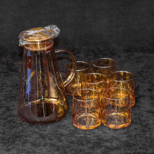 Набор кувшин 1,95 л + 6 низких стаканов 270 мл из цв.стекла в упак., арт. 008THJ/TH DM