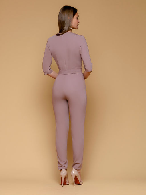 Комбинезон бежевый с рукавами 1/2 и карманами - 1001dress фото 3