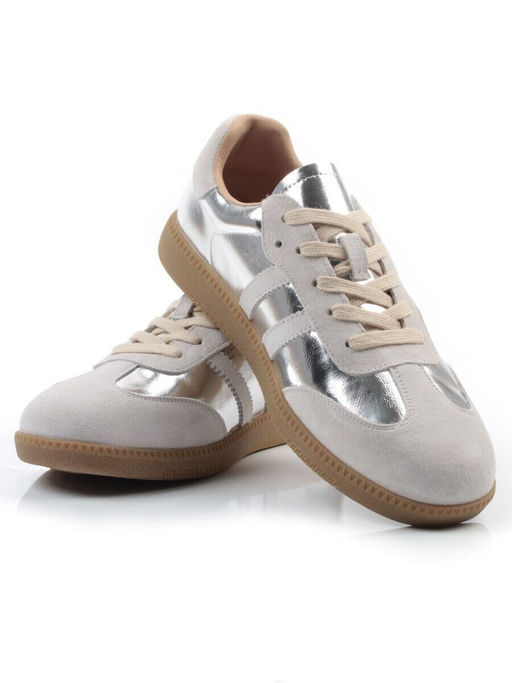 03-270-6C GREY/SILVER Кеды женские (натуральная кожа)