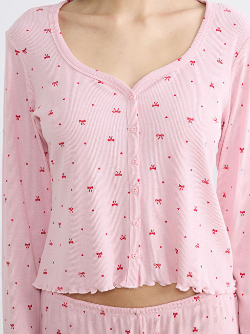 Kalp Yaka Fiyonk Desenli Kad?n Pijama Tak?m