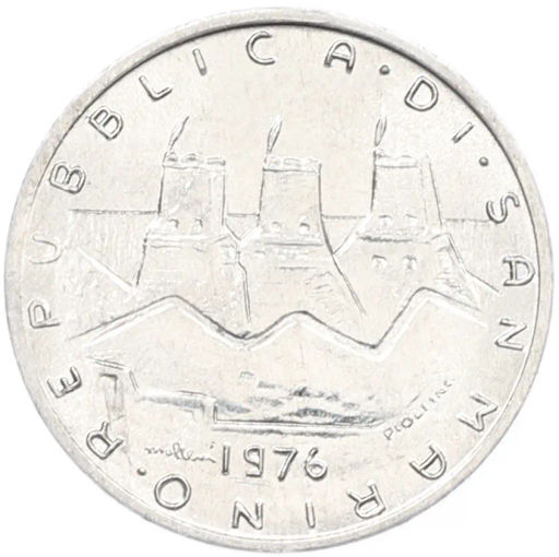 Монета 1 лира 1976 года Сан-Марино