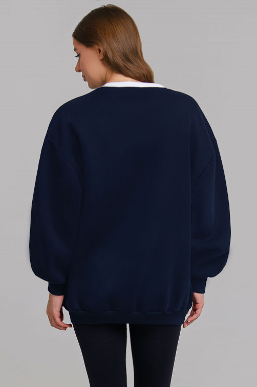 Арт. 1901 Свитшот женский с начесом удлиненный оверсайз 44-54 Цвет:темно-синий - Калинка фото 3