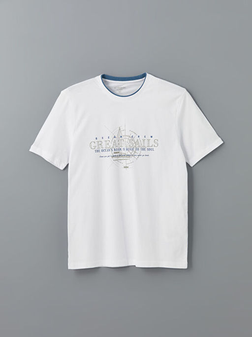 Bisiklet Yaka K?sa Kollu Bask?l? Penye Erkek Ti??rt