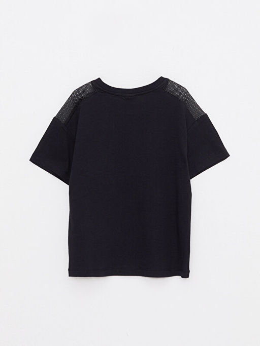 Bisiklet Yaka K-Pop Bask?l? K?sa Kollu Pamuklu K?z ?ocuk Ti??rt - Waikiki фото 2