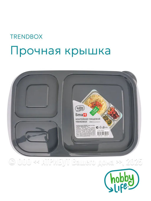 Контейнер пищевой TRENDBOX, серый, 3 секции, с крышкой, прямоугольный - Hobby Life фото 5