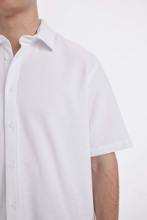 Хлопковая рубашка обычного кроя с короткими рукавами - Defacto фото 4