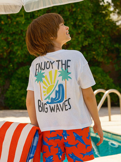 Bisiklet Yaka Bask?l? Erkek ?ocuk Ti??rt