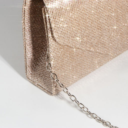 Сумка-клатч женская вечерняя на магните, на длинной цепочке, мерцающая, золотистая