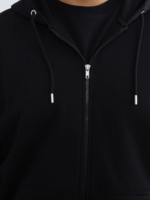 B?y?k Beden Kap??onlu Erkek Kal?n Fermuarl? Sweatshirt