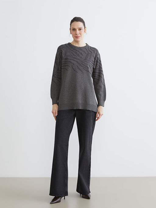 Bisiklet Yaka Desenli Kad?n Triko Kazak