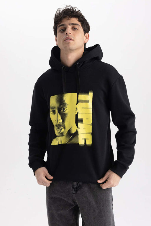 Толстовка с капюшоном и принтом на спине Tupac Regular Fit - Defacto фото 3