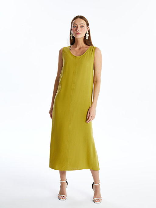 Bisiklet Yaka D?z Keten Kar???ml? Elbise