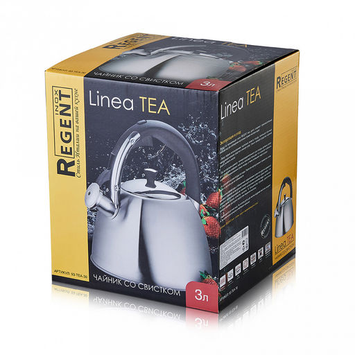 Чайник из нержавеющей стали Tea 3л, д21см, s0,5мм, дно s3,27мм, со свистком, многослойное капсульное дно, матовая полировка, пластмассовая ручка, цветная коробка, Regent (Китай) Подходит для всех видов плит, включая индукционную - Домашняя мода фото 2