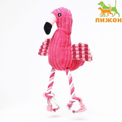 Игрушка мягкая для собак Фламинго с пищалкой и канатом, 37 х 16 см, розовая